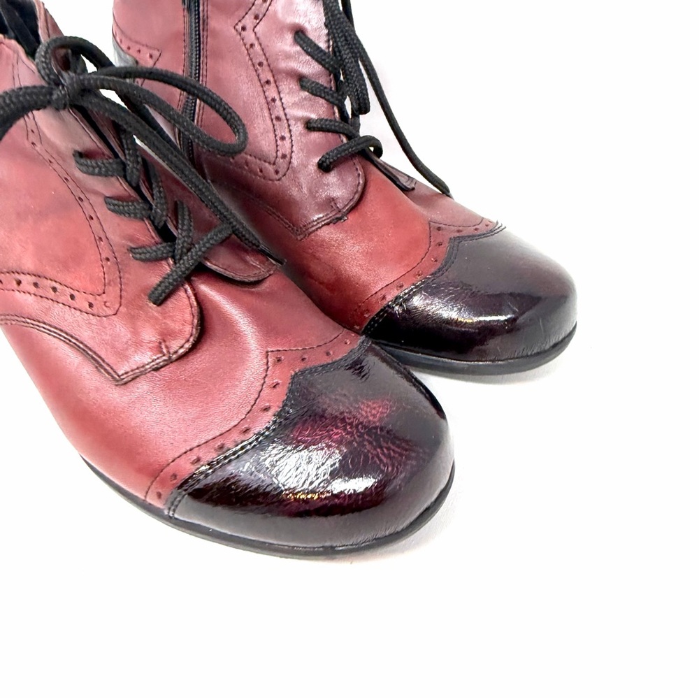 Remonte Mixed Leather Ankle Boots Laced Sz 40 Burgundy Patent Leather Toes - Picture 3 of 9